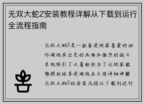 无双大蛇Z安装教程详解从下载到运行全流程指南